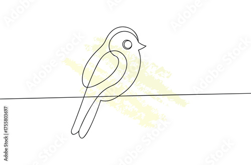 Minimalist single line drawing a bird a wire with yellow abstract vector