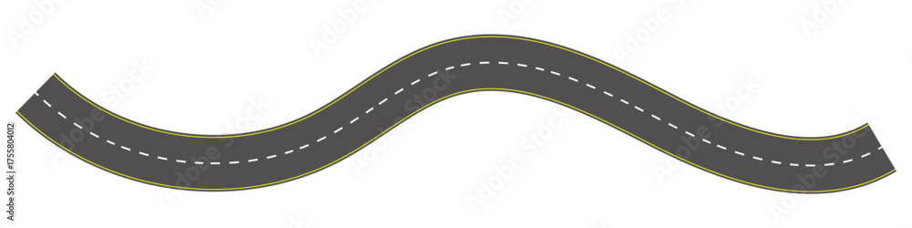 Fototapeta premium Wavy road top view, winding curves asphalt road vector.