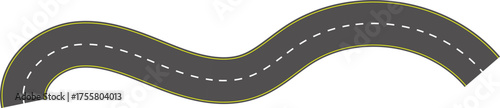 Wavy road top view, winding curves asphalt road vector.
