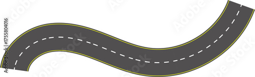 Wavy road top view, winding curves asphalt road vector.