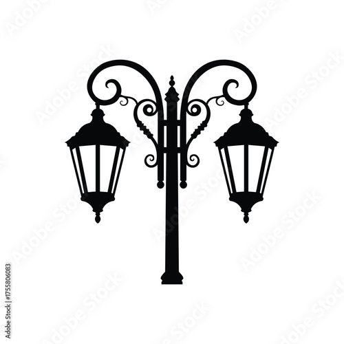 Vector art of vintage street lamp, showcasing ornate design and classic charm, evoking a sense of nostalgia and timeless elegance in urban settings