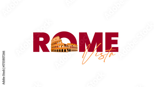 Rome Vista travel logo featuring Colosseum illustration and elegant typography for tourism branding.