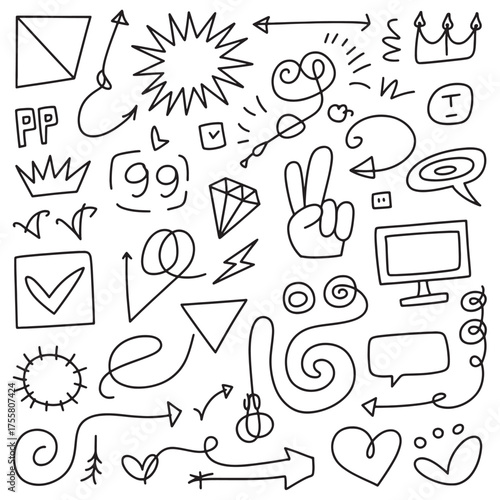 Creative Navy Blue Doodle Pattern of Everyday Symbols and Graphics