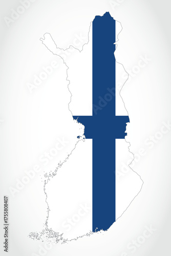 Vector graphic artwork suitable for print and web containing flat detailed map of FINLAND