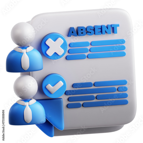 Papier peint 3D Icon Representing Participant Absence On A Document With Checkmarks And Cross