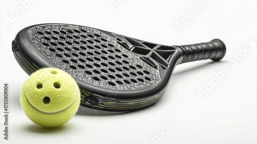 Padel racket and ball isolated on white background