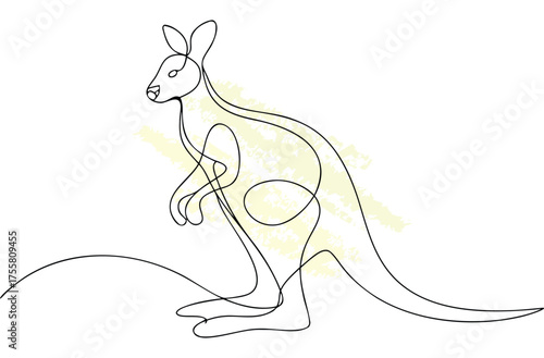 Minimalist single line drawing a kangaroo with yellow abstract animal wildlife