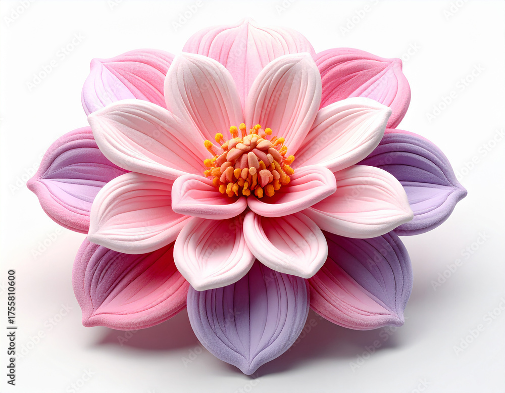 Fototapeta premium Plush flower with pink and purple petals and orange center image