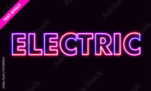 Electric editable text effect, tri-color neon glow style font, futuristic cyberpunk typography design