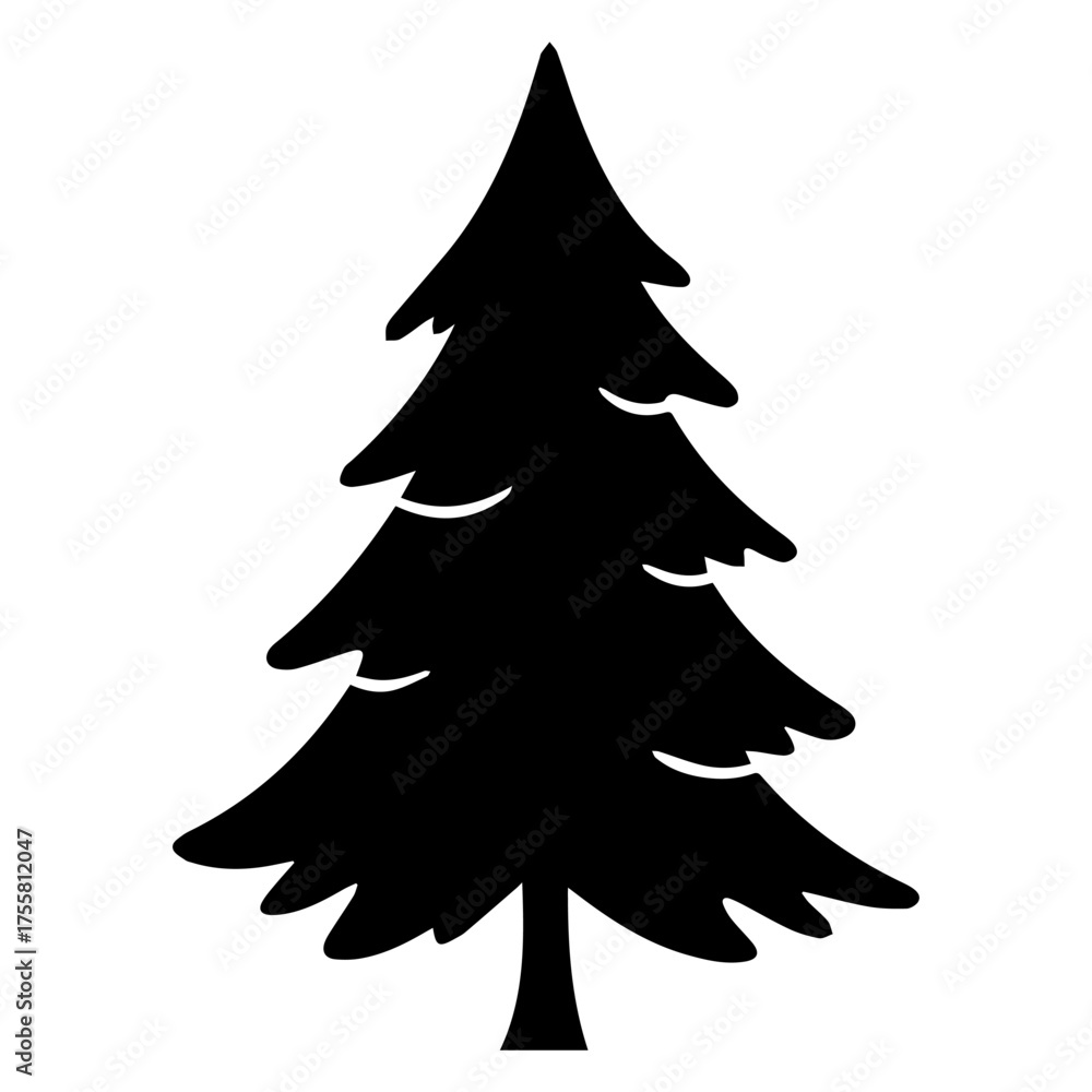Obraz premium Festive Pine Tree Silhouette Icon for Winter Holiday Design Evergreen Nature Graphic Symbol for Seasonal Celebrations Vector illustration