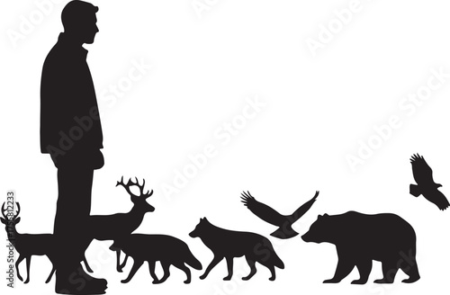 Diverse Wildlife and Human Comparison A Silhouette Study of Animals and People