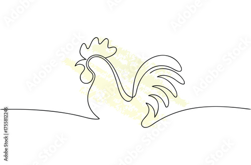 Minimalist single line drawing a rooster textured yellow chicken bird