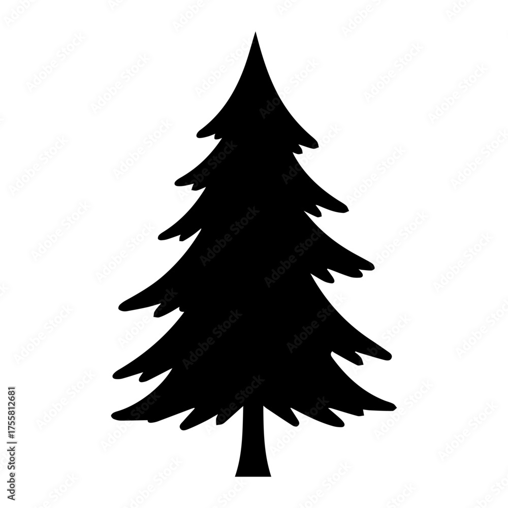 Obraz premium Christmas Tree Silhouette Icon Festive Winter Holiday Symbol for Design Celebration Isolated Evergreen Pine Illustration on White Background vector illustration