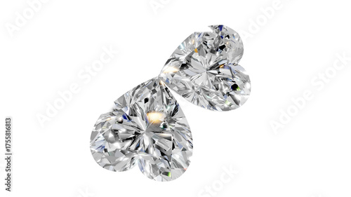 two heart shape shining diamonds with transparent background 