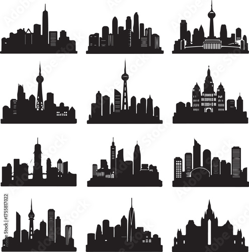 New York and Chicago city skyline silhouette at night