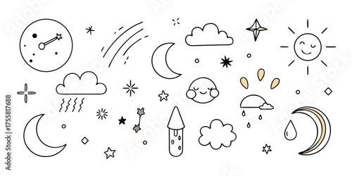 Whimsical hand-drawn weather icons for forecasting and education