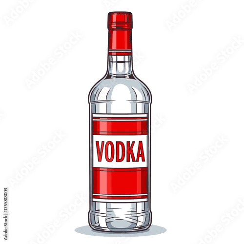 A clear, detailed illustration of a vodka bottle, isolated on white background.