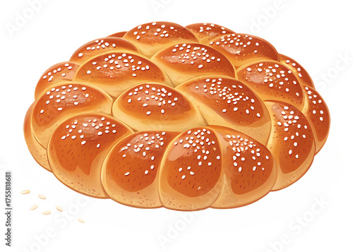 A beautifully braided challah bread topped with sesame seeds isolated on a dark background isolated on white background isolated on transparent background