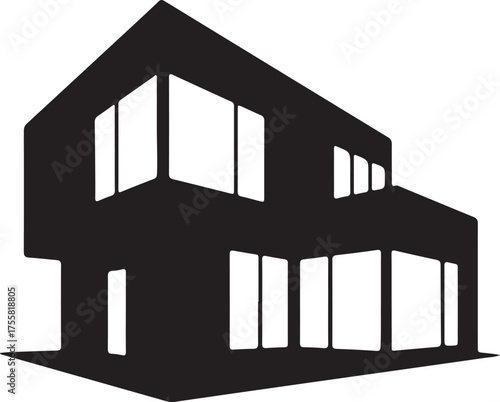 Modern residential home silhouette with large windows and geometric design for architectural concepts