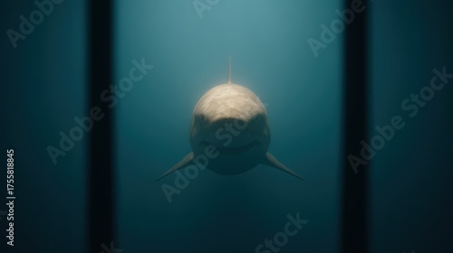 Wallpaper Mural Backlit shark approaching with glowing cage bars, Shark Cage Diving Torontodigital.ca