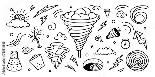 Whimsical weather icons collection fun doodle art for science and education