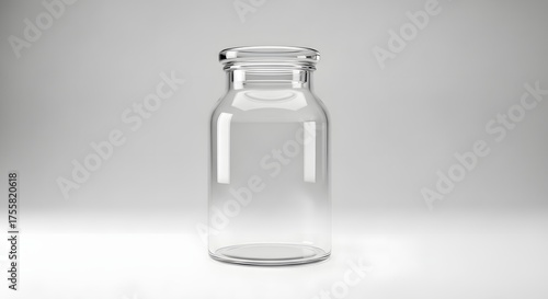 Empty Transparent Glass Jar with Lid on Light Gray Background