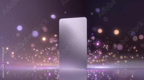 Elegant purple credit card surrounded by glowing bokeh lights