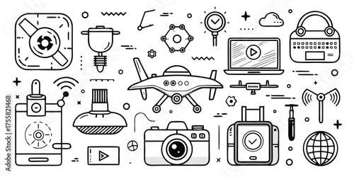 Travel and adventure icons gadgets technology and equipment collection for your next journey