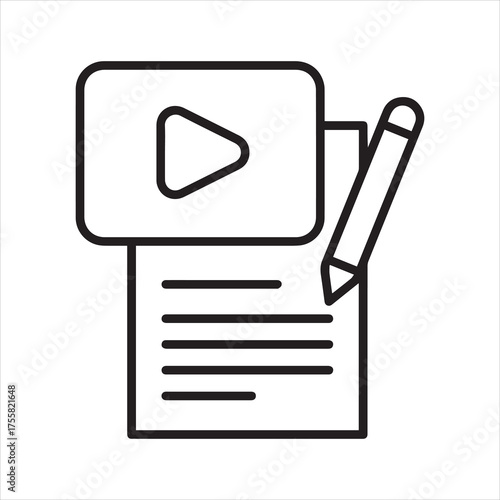 Content creation icon with script writing for video
