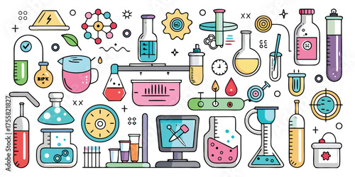 Colorful laboratory equipment and science experiments for educational and creative projects