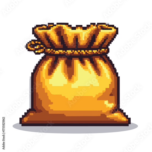 A pixel art illustration of a golden sack or money bag tied with a rope, reminiscent of a video game asset.