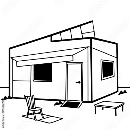 Minimalist Abandoned Shop Facade with Lone Chair