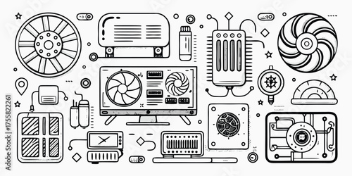 Computer hardware components diagram collection of computer parts and accessories