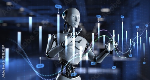 AI-Driven Trading with Predictive Analytics and Financial Indicators. 3d render.