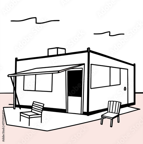 Minimalist Illustration of an Abandoned Shop with Chairs Indicating Poverty