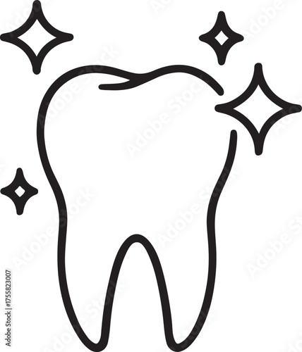 Clean tooth icon sparkle dental health oral hygiene concept simple line art