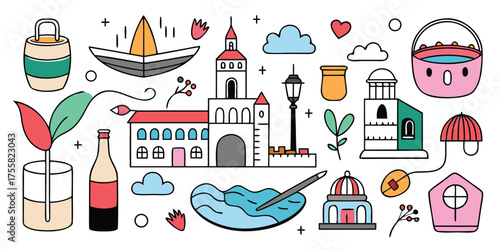 Charming travel and adventure icons collection for a whimsical journey