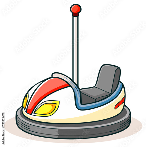 Brightly Colored Cartoon Bumper Car with Antenna and Seat