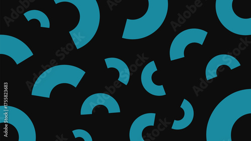 A dark background with many cyan semi circles scattered across the entire image in a random pattern