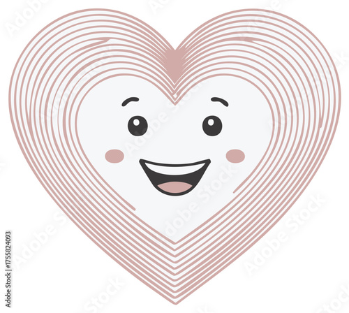 Happy heart character with blushing cheeks and smiling face, vector illustration.