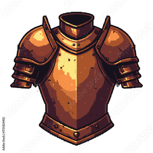 Illustration of a detailed bronze-colored medieval chest armor with shoulder protection.