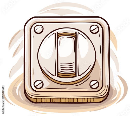 Vintage Electrical Light Switch, Toggle Mechanism for Lighting Control, Hand Drawn Illustration