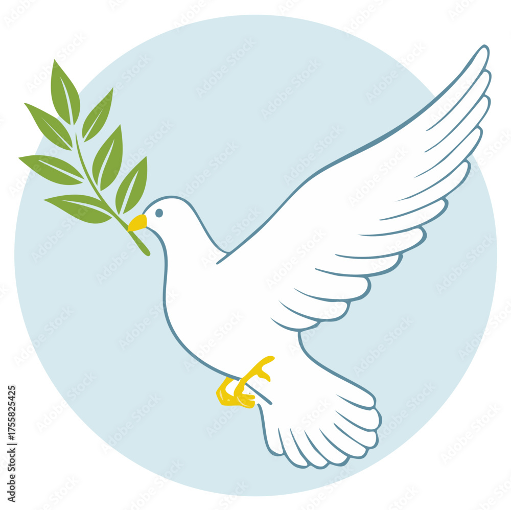 Obraz premium Flying dove carrying an olive branch, peaceful symbol illustration