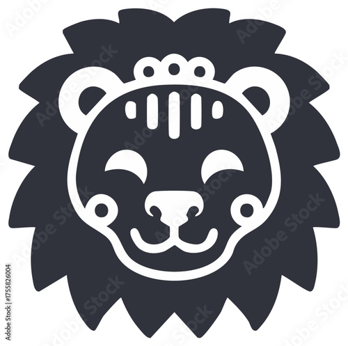 Stylized Lion Face with Friendly Expression and Spiky Mane Graphic