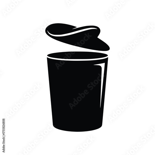 Open Trash Can Bin with Lifting Lid Solid Glyph Vector Icon