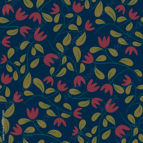 Seamless Pink Tulip and Green Leaf Pattern