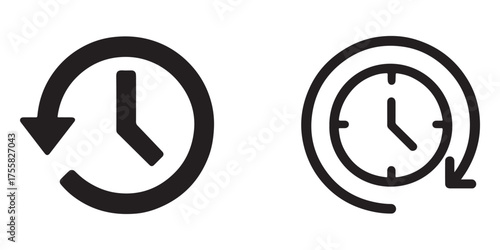 History timeline icons clock with rotating arrow set