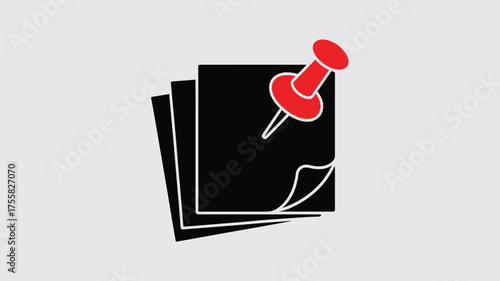 Red thumbtack pinned to stack of black paper sheets vector illustration scalable eps graphic silhouette vector illustration white background