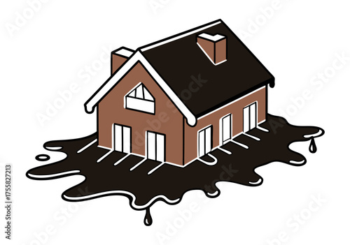 Conceptual Illustration of a Melting House Symbolizing Financial Crisis