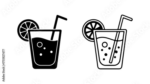 Lemonade drinks with slice and straw with transparent background